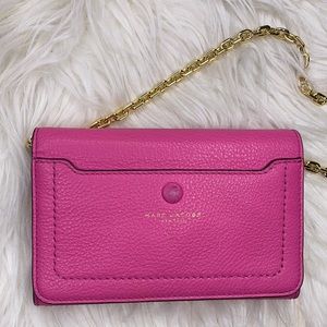 Marc Jacobs Tulip Pink clutch with gold chain.